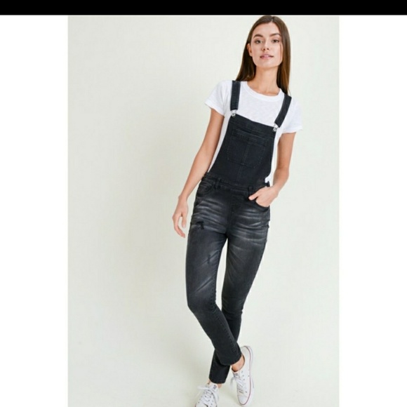 Overall black distress skinny jeans🔥 fla$h🔥 - Picture 4 of 8